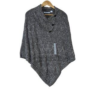 Eight Eight Eight NEW Black Beige Poncho Cable-Knit Sweater Medium 100% Cotton